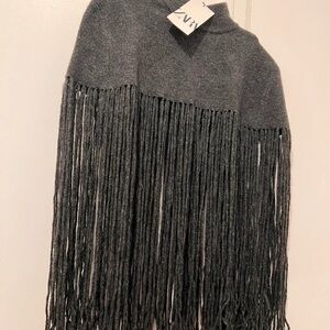 Gray Fringe Knit Poncho